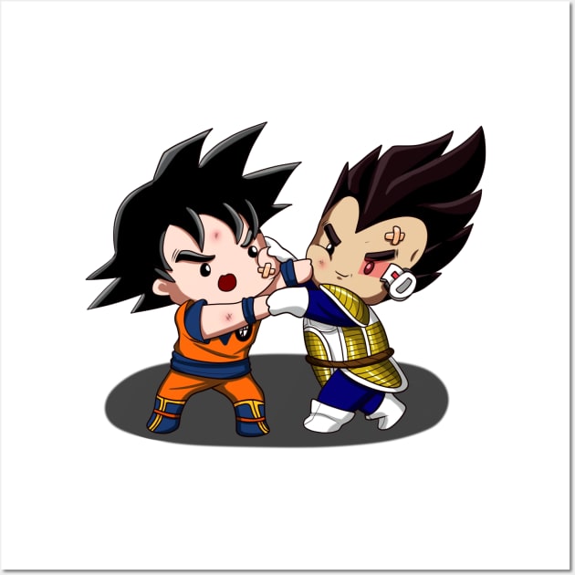 Goku versus Vegeta chibi style illustration Wall Art by VerydudeShirt